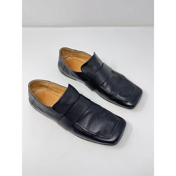 Marsell Mens Shoes Black Spatola Square Toe Leather Loafer Italian 39.5 US 6.5 - Picture 1 of 10